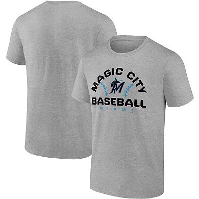 Men's Fanatics Branded Heathered Gray Miami Marlins Iconic Go for Two T-Shirt