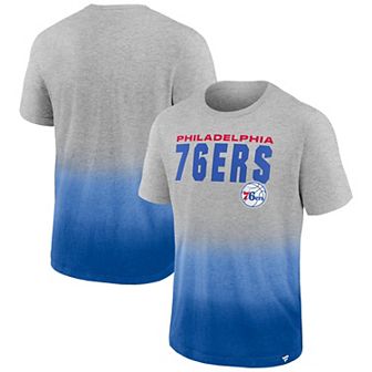 Men's Fanatics Branded Heathered Gray/Royal Philadelphia 76ers Board Crasher Dip-Dye T-Shirt