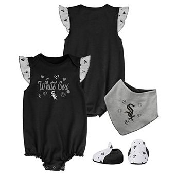 Girls Newborn & Infant Black Chicago White Sox Three-Piece Bodysuit Bib & Bootie Set