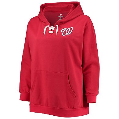 Women's Red Washington Nationals Plus Size Lace-Up V-Neck Pullover Hoodie