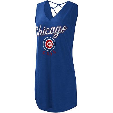 Women's G-III 4Her by Carl Banks Royal Chicago Cubs Game Time Slub Beach V-Neck Cover-Up Dress