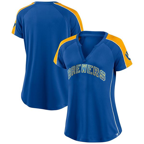 Milwaukee Brewers Fanatics Branded Women's Official Logo V-Neck Long Sleeve  T-Shirt - Navy