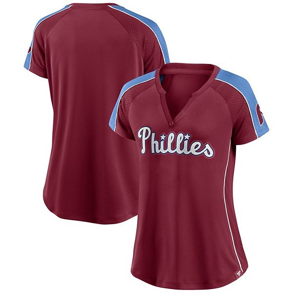 Women's Fanatics Branded Burgundy/Light Blue Philadelphia Phillies True  Classic League Diva Pinstripe Raglan V-Neck T-Shirt
