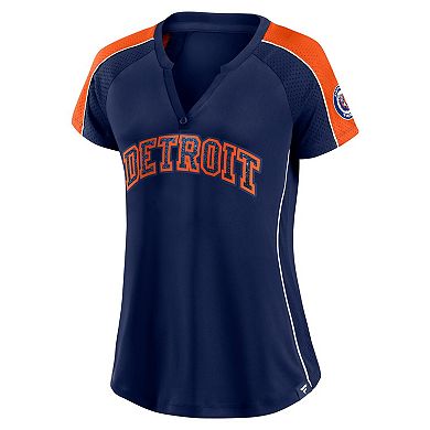Women's Fanatics Branded Navy/Orange Detroit Tigers True Classic League Diva Pinstripe Raglan V-Neck T-Shirt