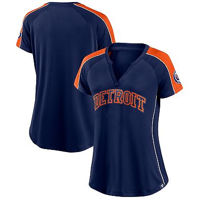 Women's Fanatics Branded Navy/Orange Detroit Tigers True Classic League Diva Pinstripe Raglan V-Neck T-Shirt