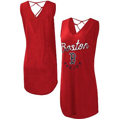 Women's G-III 4Her by Carl Banks Red Boston Red Sox Game Time Slub Beach V-Neck Cover-Up Dress