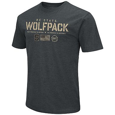 Men's Colosseum Heathered Black NC State Wolfpack OHT Military Appreciation Flag 2.0 T-Shirt