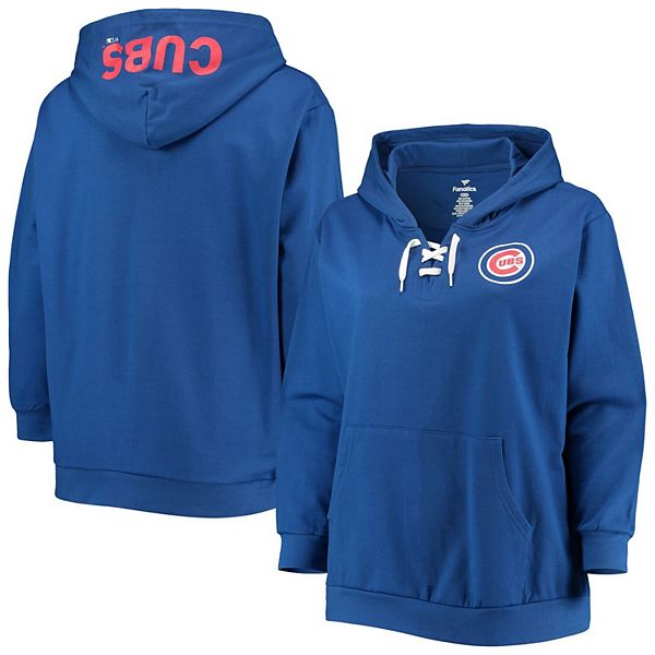 Women's Royal Chicago Cubs Plus Size Lace-Up V-Neck Pullover Hoodie