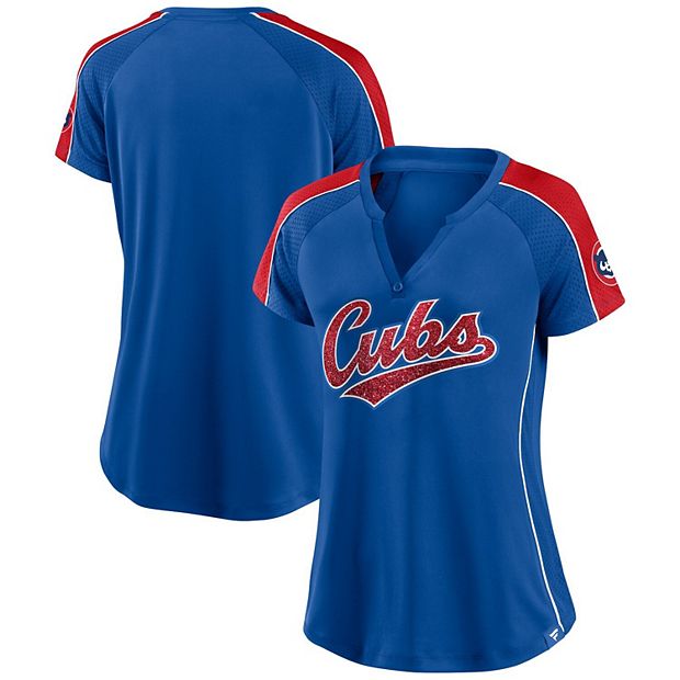 Women's Fanatics Branded Royal/Red Chicago Cubs True Classic League Diva  Pinstripe Raglan V-Neck T-Shirt