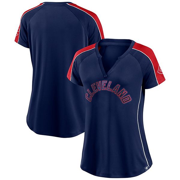 Women's Fanatics Branded Navy/Red Cleveland Indians True Classic League  Diva Pinstripe Raglan V-Neck T-Shirt