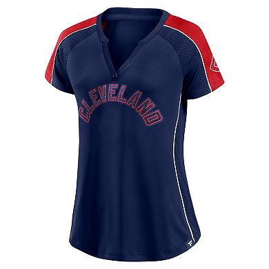 Women's Fanatics Branded Navy/Red Cleveland Indians True Classic League Diva Pinstripe Raglan V-Neck T-Shirt
