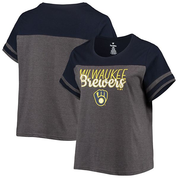 Women's Heathered Charcoal/Navy Milwaukee Brewers Plus Size Colorblock  T-Shirt