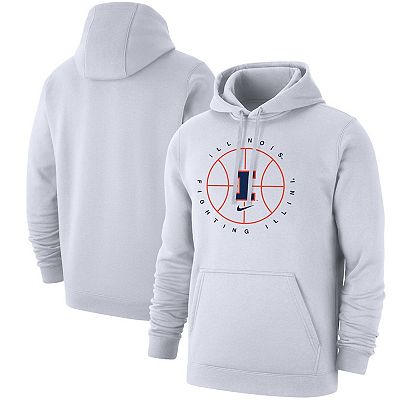 Men s Nike White Illinois Fighting Illini Basketball Icon Club Fleece Pullover Hoodie