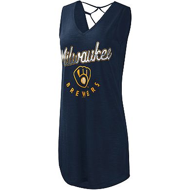 Women's G-III 4Her by Carl Banks Navy Milwaukee Brewers Game Time Slub Beach V-Neck Cover-Up Dress