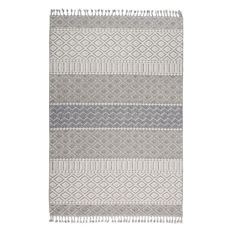 Nourison Elwood Geometric Stripe Tassel 5'3'' x 7'11'' Indoor Rug, White, 5X8 Ft