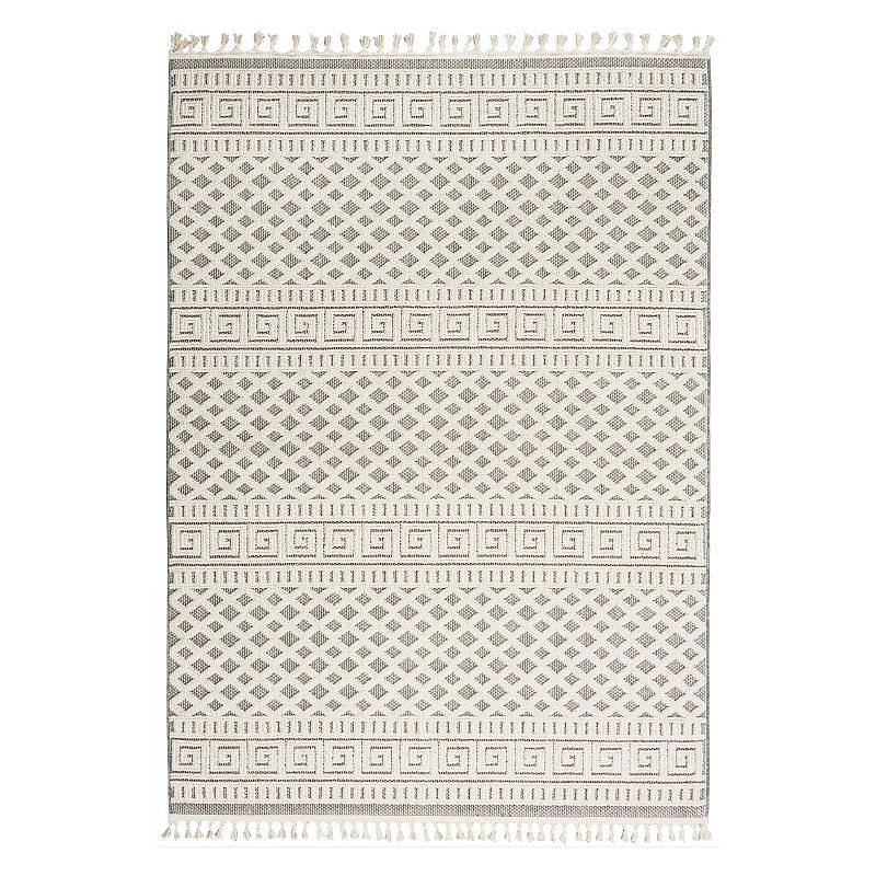 Nourison Elwood Greek Stripe Tassel 5'3'' x 7'11'' Indoor Rug, White, 5X8 Ft