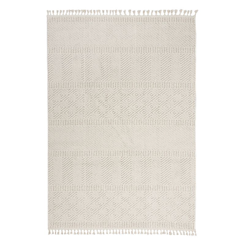 Nourison Elwood Textured Geometric Tassel5'3'' x 7'11'' Indoor Rug, White, 5X8 Ft