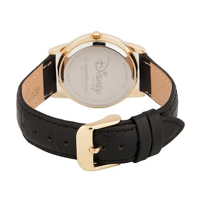 Disney's Minnie Mouse Women's Gold Tone Black Leather Watch