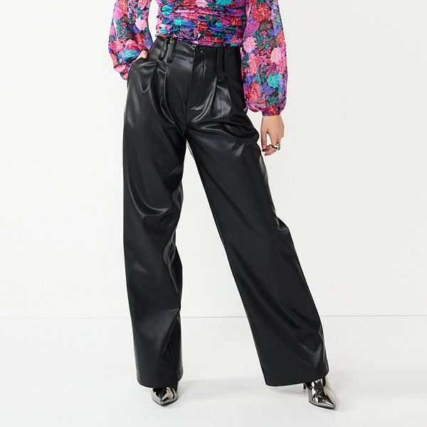 Leather Look Wide Leg Trousers, SOSANDAR