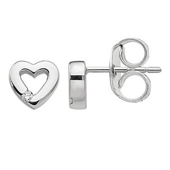White Ice Sterling Silver Diamond Accent Open Heart Earrings