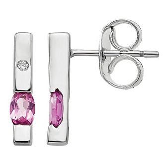 White Ice Sterling Silver Diamond Accent & Pink Tourmaline Earrings
