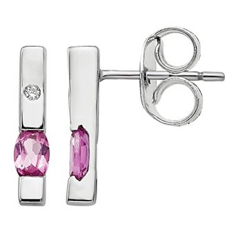 White Ice Sterling Silver Diamond Accent & Pink Tourmaline Earrings