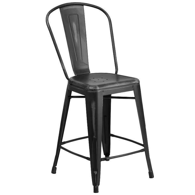 Flash Furniture Commercial Distressed Indoor / Outdoor Counter Stool, Black