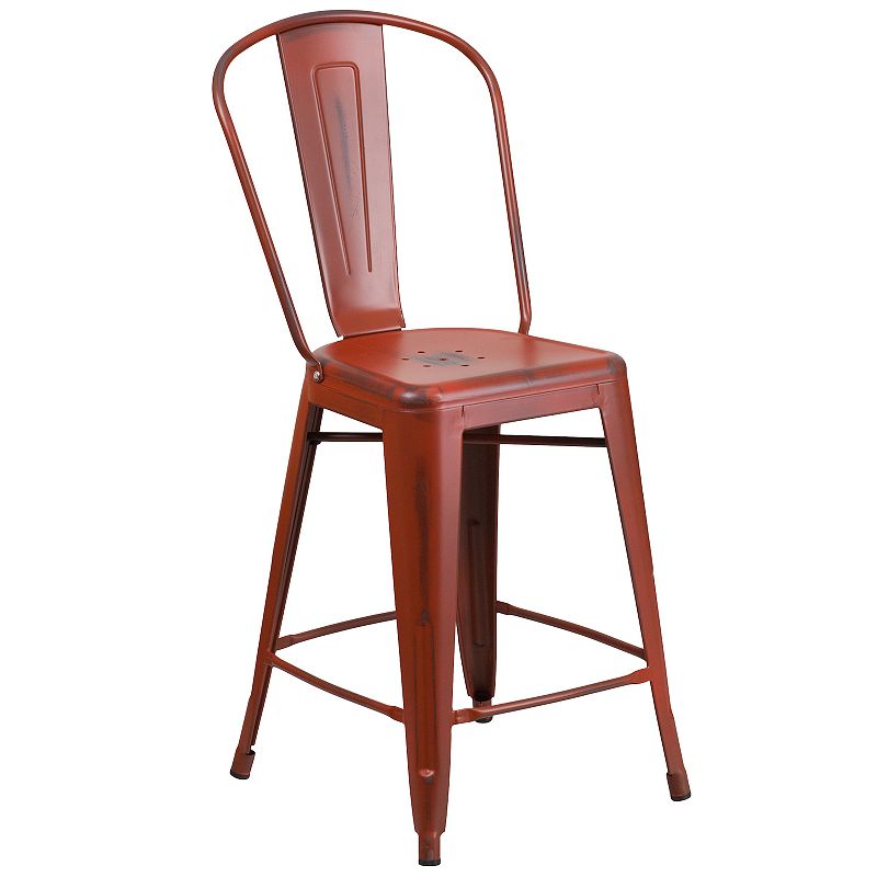 Flash Furniture Commercial Distressed Indoor / Outdoor Counter Stool, Red