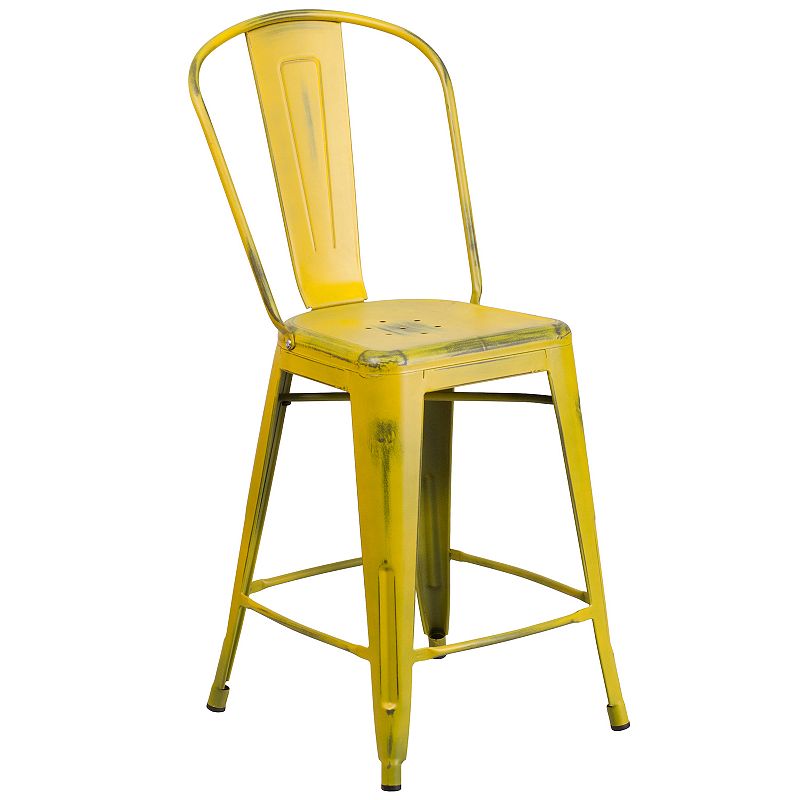 Flash Furniture Commercial Distressed Indoor / Outdoor Counter Stool, Yello