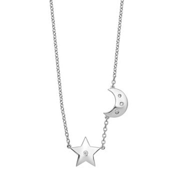 White Ice Sterling Silver Diamond Accent Star & Moon Necklace