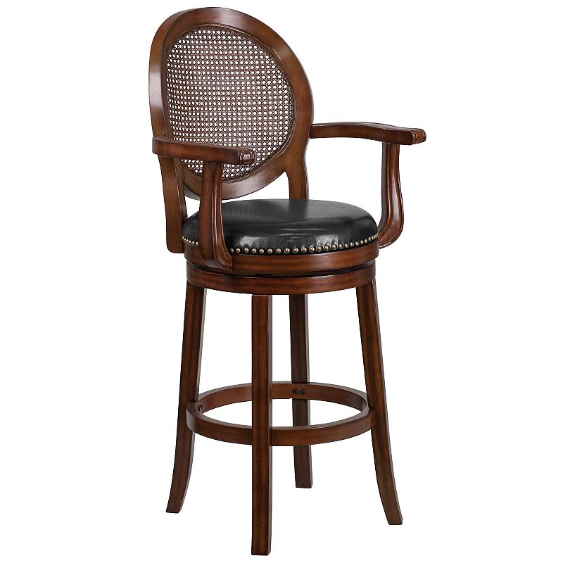 48.25" Black and Brown Transitional Perforated Back Bar Stool with Arms Swivel Seat