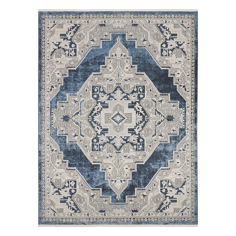 Nourison Geneva Traditional Medallion Fringe Indoor Rug, Blue, 5X7 Ft