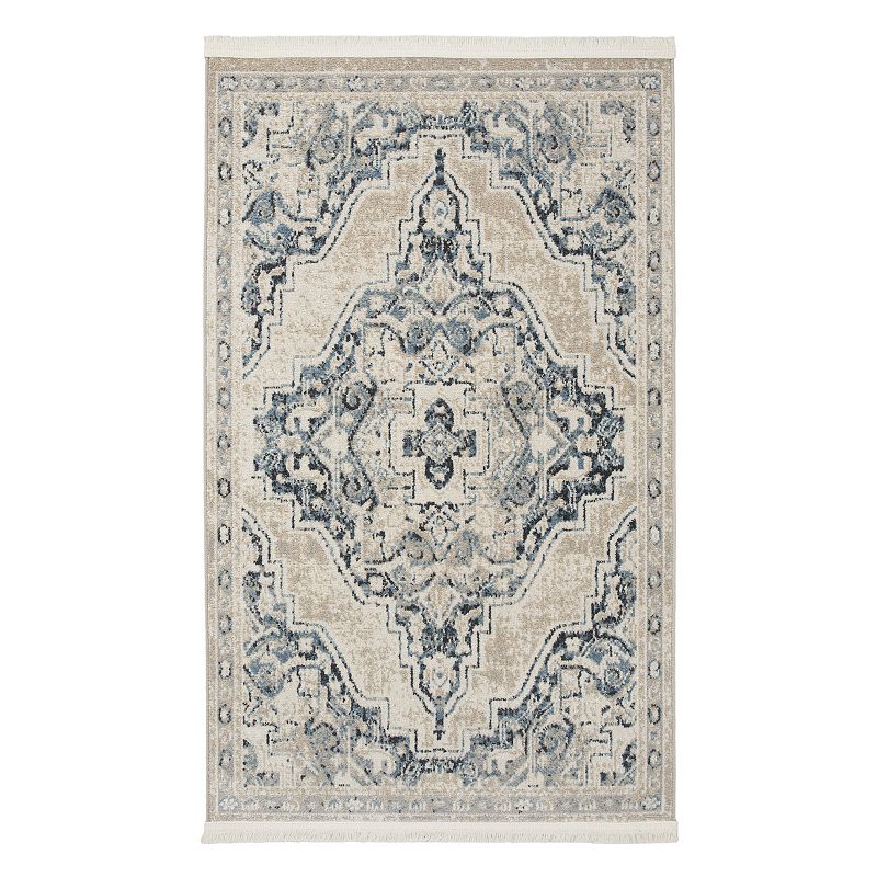 Nourison Geneva Traditional Medallion Fringe Indoor Rug, Blue, 2X4 Ft