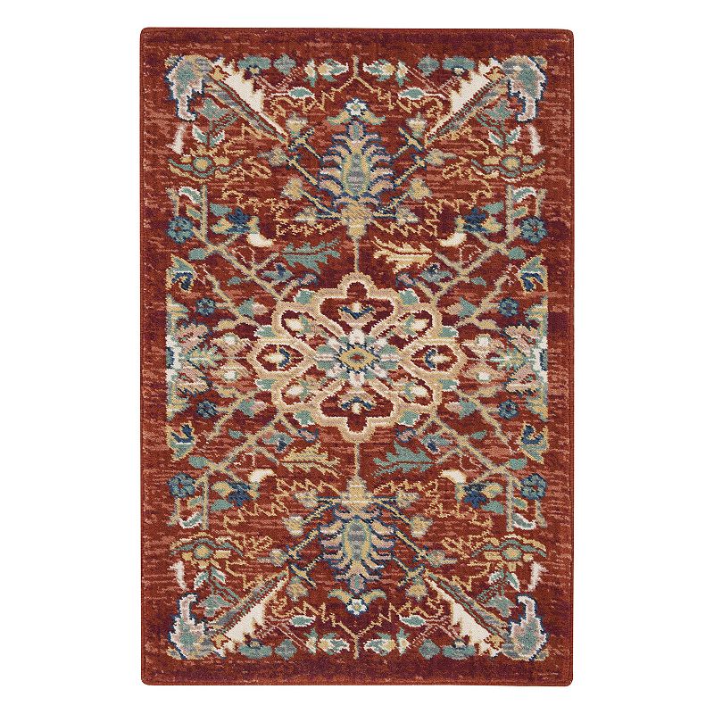 Nourison Parisa Intricate Medallion Wool Indoor Rug, Red, 5X7.5 Ft