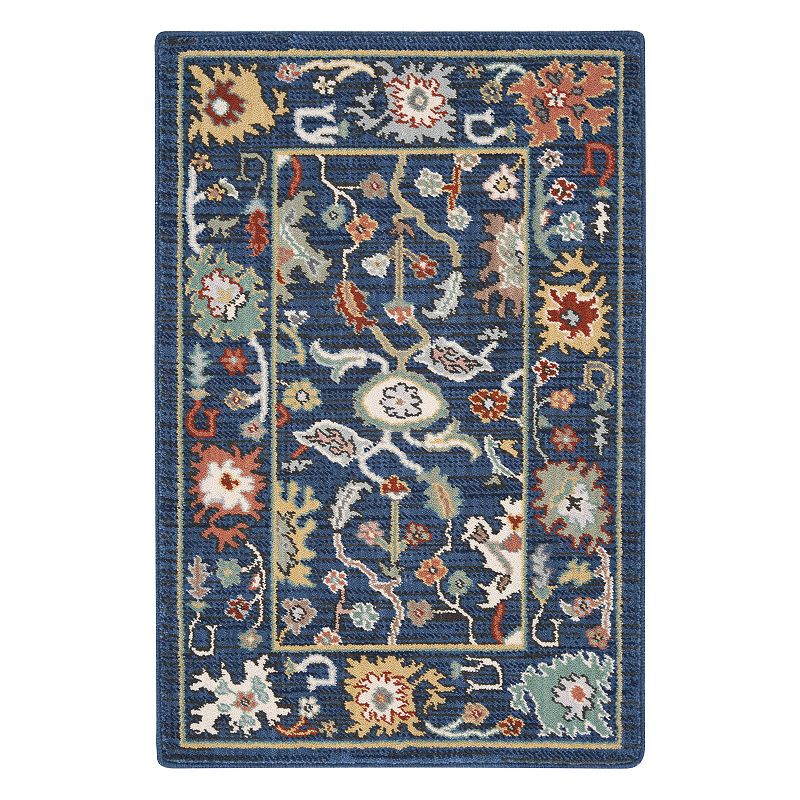 Nourison Parisa Bordered Bloom Wool Indoor Rug, Blue, 5X7.5 Ft