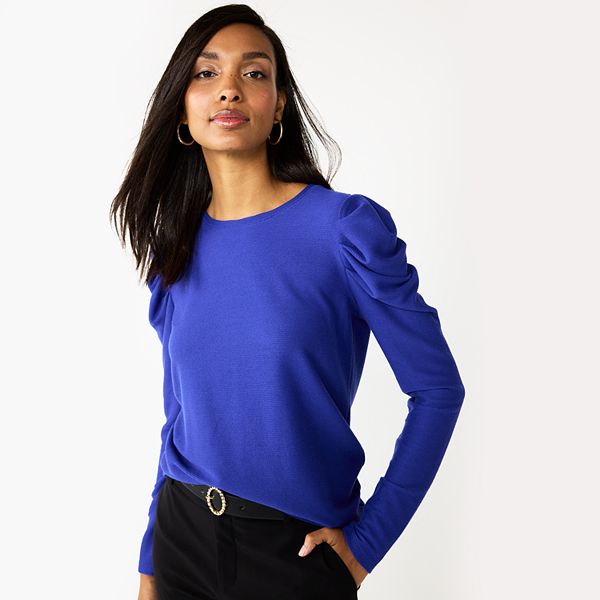 Women's Nine West Pleat Sleeve Crewneck Top