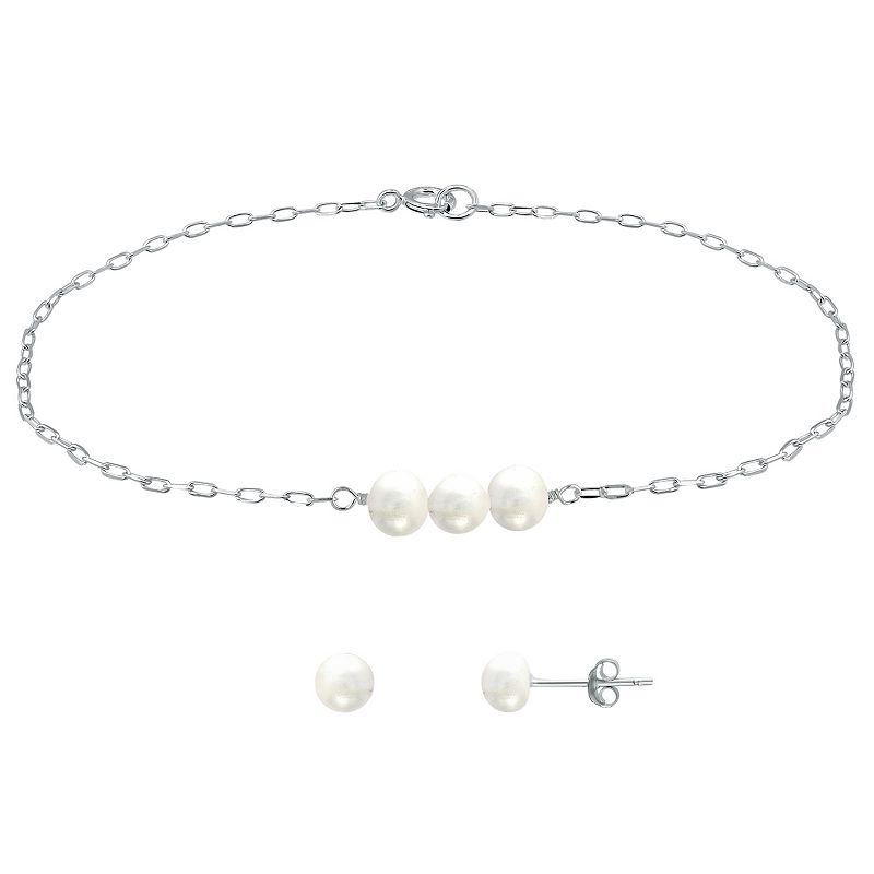 Aleure Precioso Sterling Silver Freshwater Cultured Pearl Chain Bracelet &