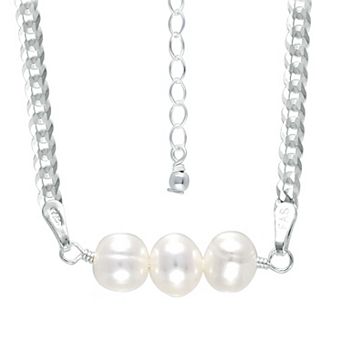 Aleure Precioso Sterling Silver Freshwater Cultured Pearl Curb Chain Necklace