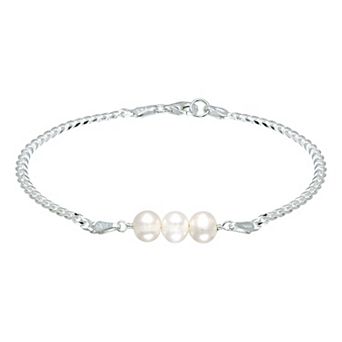 Aleure Precioso Sterling Silver Freshwater Cultured Pearl Curb Chain Bracelet