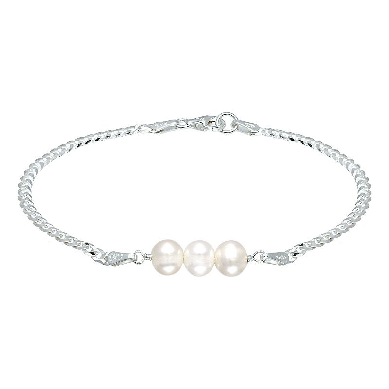 Aleure Precioso Sterling Silver Freshwater Cultured Pearl Curb Chain Brace