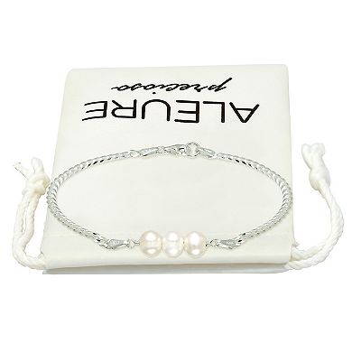 Aleure Precioso Sterling Silver Freshwater Cultured Pearl Curb Chain Bracelet