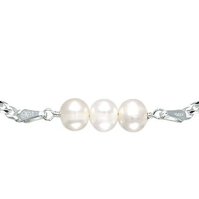 Aleure Precioso Sterling Silver Freshwater Cultured Pearl Curb Chain Bracelet