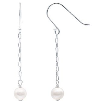 Aleure Precioso Sterling Silver Freshwater Cultured Pearl Chain Link Drop Earrings