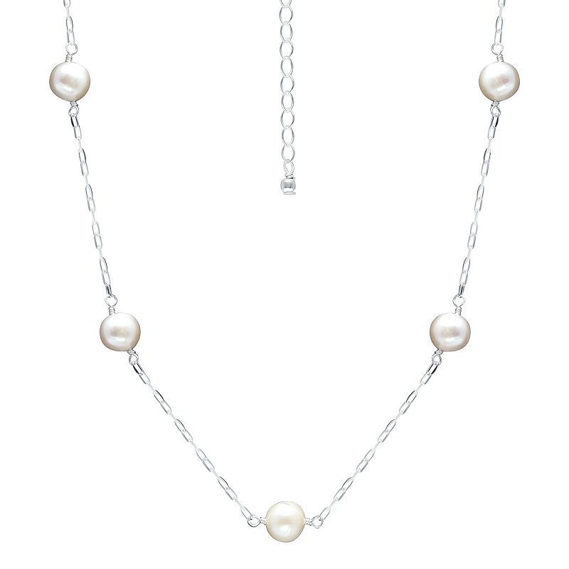 Aleure Precioso Sterling Silver Freshwater Cultured Pearl Chain Necklace, 