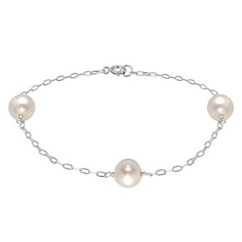 Aleure Precioso Sterling Silver Freshwater Cultured Pearl Chain Bracelet