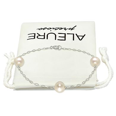 Aleure Precioso Sterling Silver Freshwater Cultured Pearl Chain Bracelet