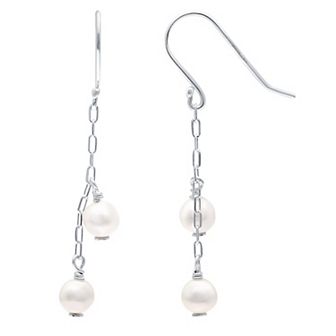 Aleure Precioso Sterling Silver Freshwater Cultured Pearl Chain Link Station Drop Earrings