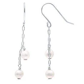 Aleure Precioso Sterling Silver Freshwater Cultured Pearl Chain Link Station Drop Earrings