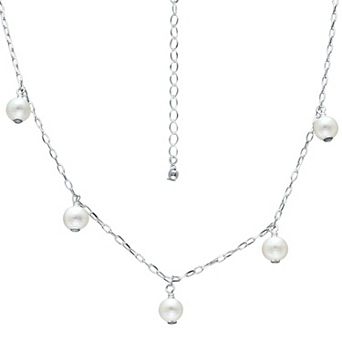 Aleure Precioso Sterling Silver Freshwater Cultured Pearl Drops Chain Necklace