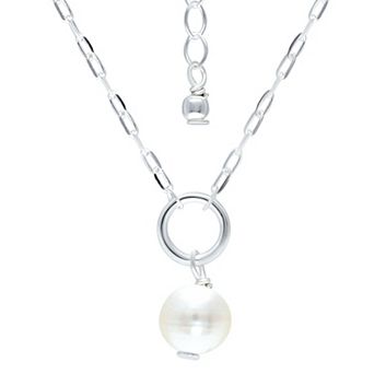 Aleure Precioso Sterling Silver Freshwater Cultured Pearl Drop Chain Necklace